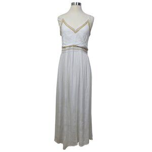 NWT Japna Women's White Embroidery Flowy Maxi Sundress Sleeveless Size Medium